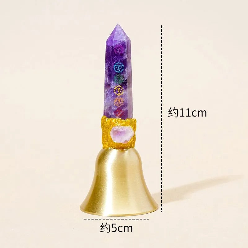 Halloween Natural Crystal Hexagonal Pointed Wand Witch Bell Ornament Handheld Magic Wand Decor For Altar Meditation Ritual Home Decoration