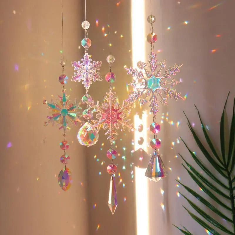 Sun Catcher Crystal Ornament Iridescent Snowflake Rainbow Light Window Christmas Tree Decor Dreamcatcher