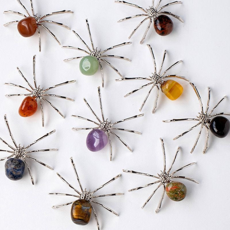 Natural Crystal Tumbled Stone Spider Ornament Amethyst Raw Stone Animal Mineral Specimen Halloween Unique Decor Figurine