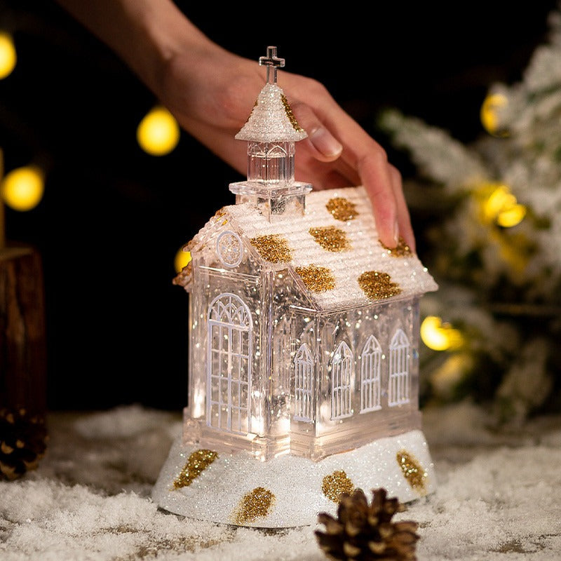 Crystal Church House Snow Globe Music Box With Falling Snow Christmas Decoration Gift Ornament