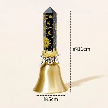 Halloween Natural Crystal Hexagonal Pointed Wand Witch Bell Ornament Handheld Magic Wand Decor For Altar Meditation Ritual Home Decoration