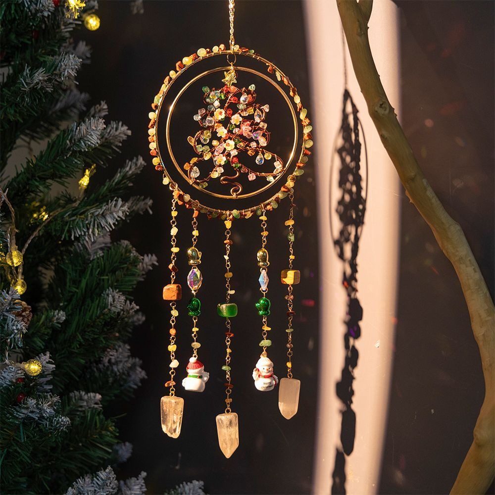 Christmas Tree Suncatcher Crystal Chips Rainbow Hanging Ornament Sunlight Catcher Wind Chime For Living Room Bedroom Home Decor