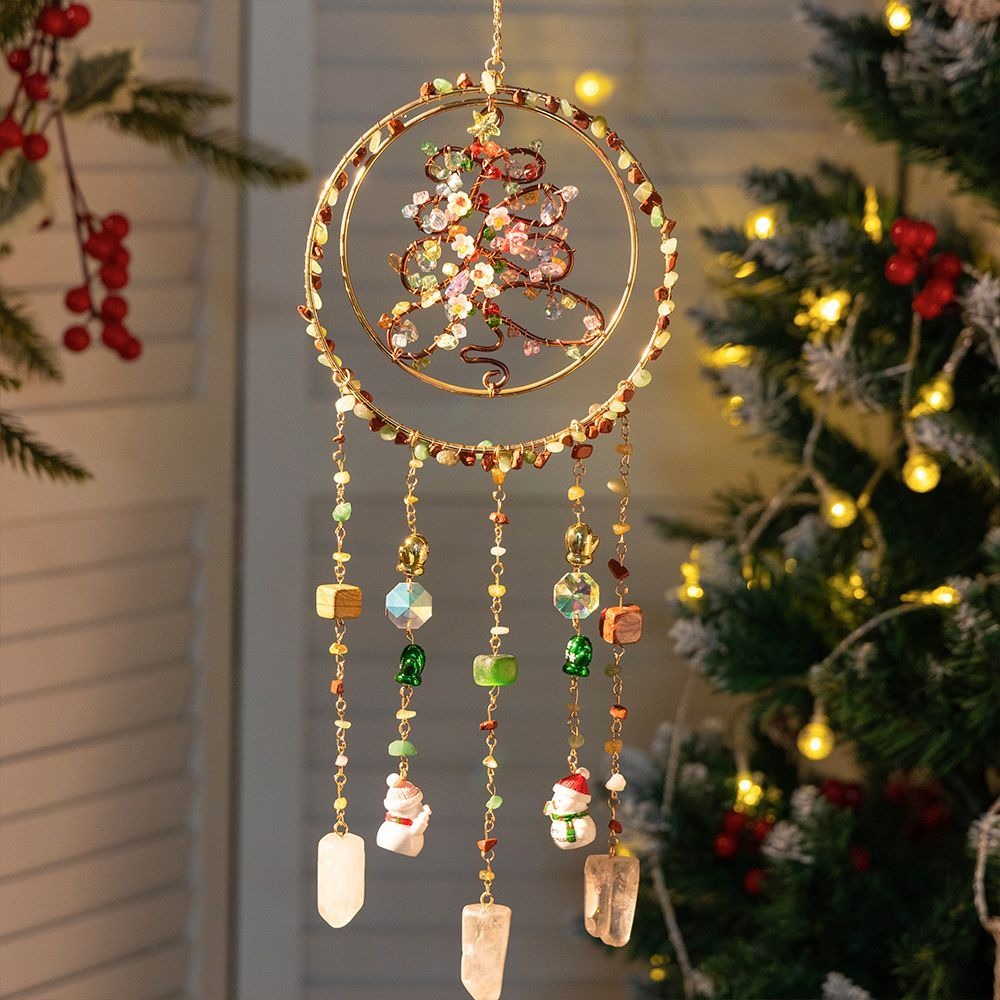 Christmas Tree Suncatcher Crystal Chips Rainbow Hanging Ornament Sunlight Catcher Wind Chime For Living Room Bedroom Home Decor