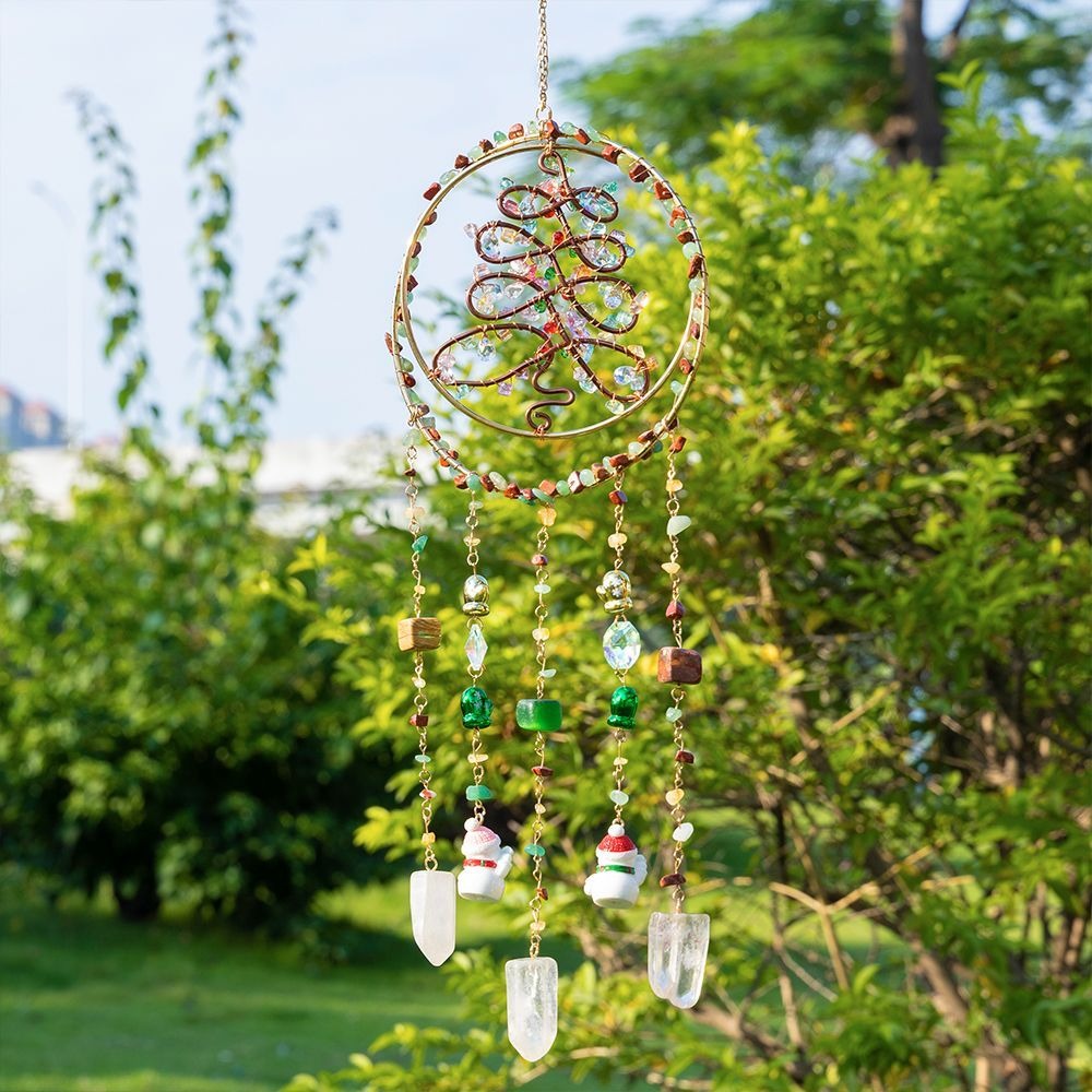 Christmas Tree Suncatcher Crystal Chips Rainbow Hanging Ornament Sunlight Catcher Wind Chime For Living Room Bedroom Home Decor