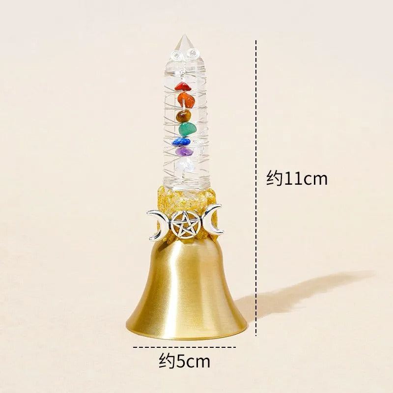 Halloween Natural Crystal Hexagonal Pointed Wand Witch Bell Ornament Handheld Magic Wand Decor For Altar Meditation Ritual Home Decoration