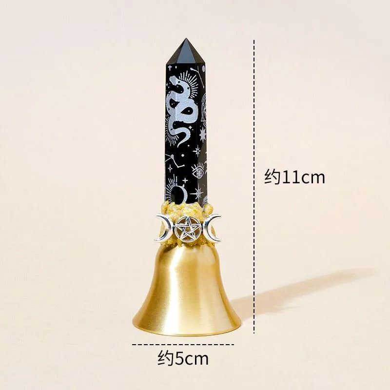 Halloween Natural Crystal Hexagonal Pointed Wand Witch Bell Ornament Handheld Magic Wand Decor For Altar Meditation Ritual Home Decoration