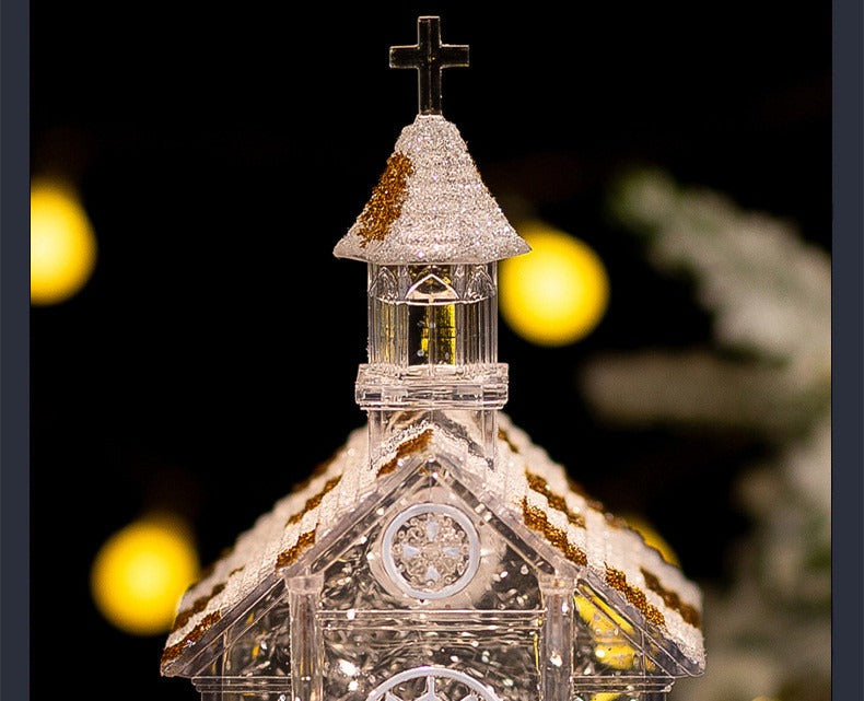 Crystal Church House Snow Globe Music Box With Falling Snow Christmas Decoration Gift Ornament