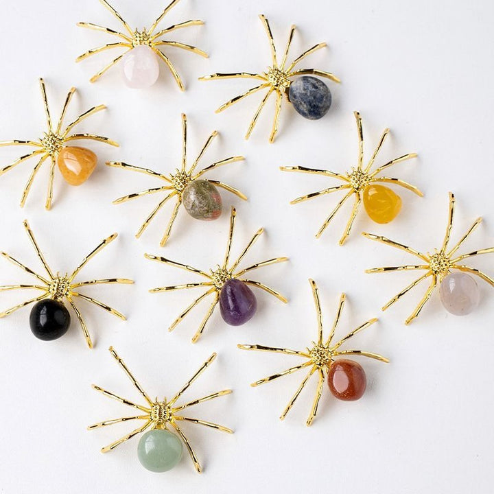 Natural Crystal Tumbled Stone Spider Ornament Amethyst Raw Stone Animal Mineral Specimen Halloween Unique Decor Figurine