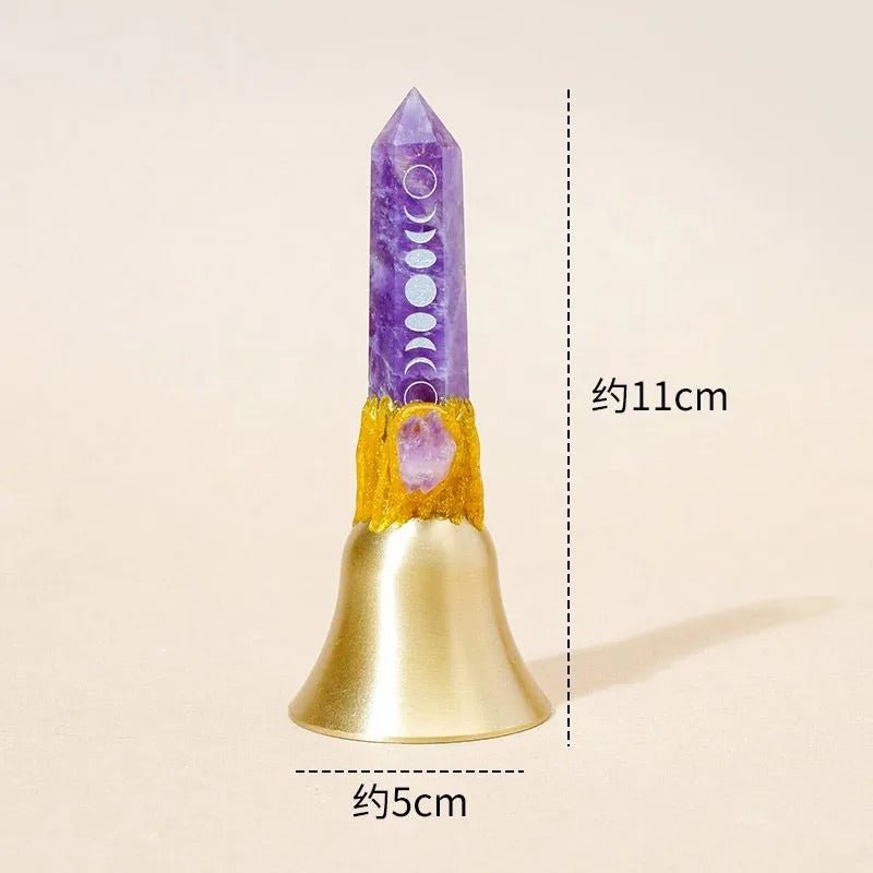 Halloween Natural Crystal Hexagonal Pointed Wand Witch Bell Ornament Handheld Magic Wand Decor For Altar Meditation Ritual Home Decoration