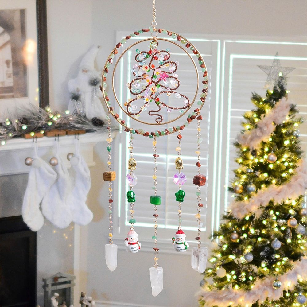 Christmas Tree Suncatcher Crystal Chips Rainbow Hanging Ornament Sunlight Catcher Wind Chime For Living Room Bedroom Home Decor