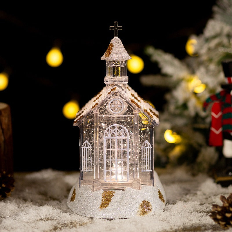 Crystal Church House Snow Globe Music Box With Falling Snow Christmas Decoration Gift Ornament