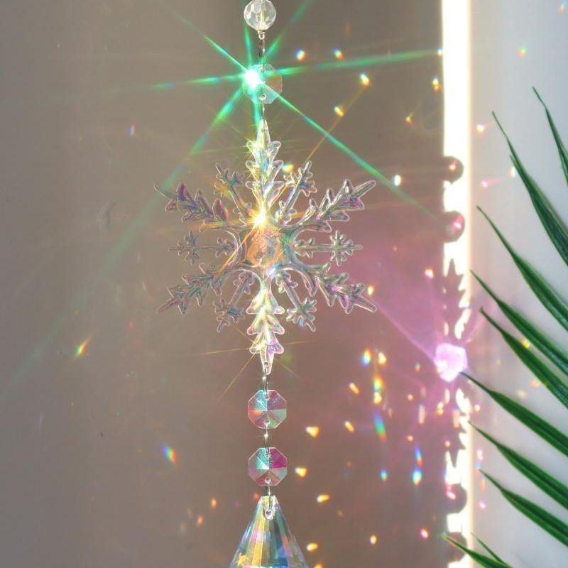 Sun Catcher Crystal Ornament Iridescent Snowflake Rainbow Light Window Christmas Tree Decor Dreamcatcher