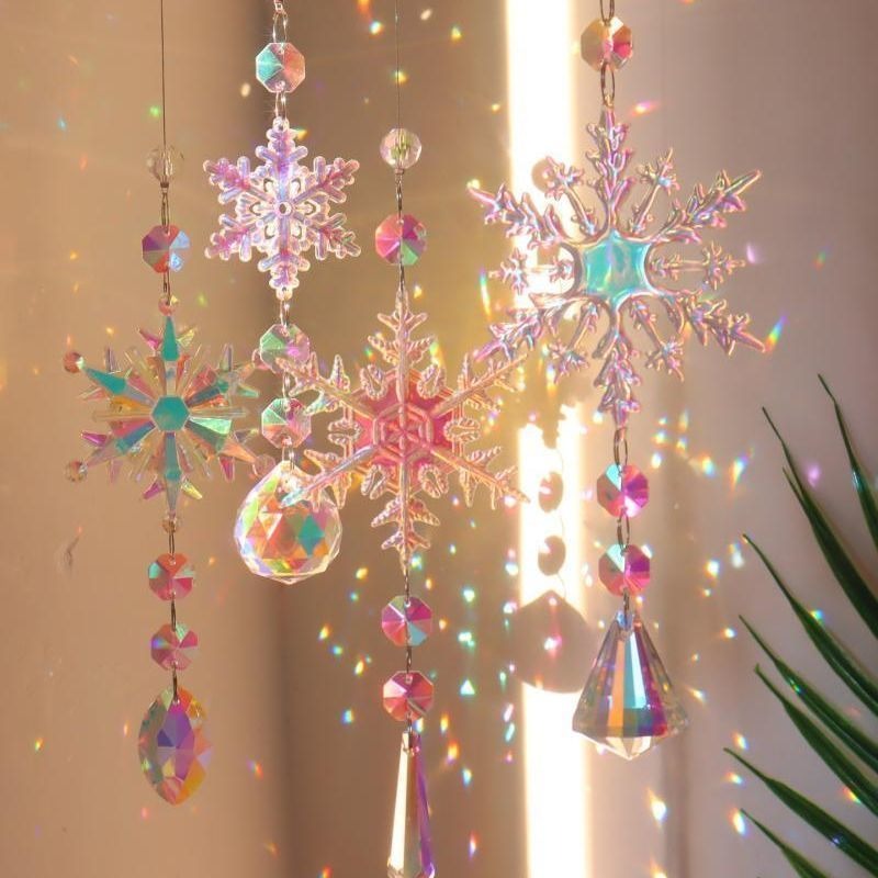 Sun Catcher Crystal Ornament Iridescent Snowflake Rainbow Light Window Christmas Tree Decor Dreamcatcher