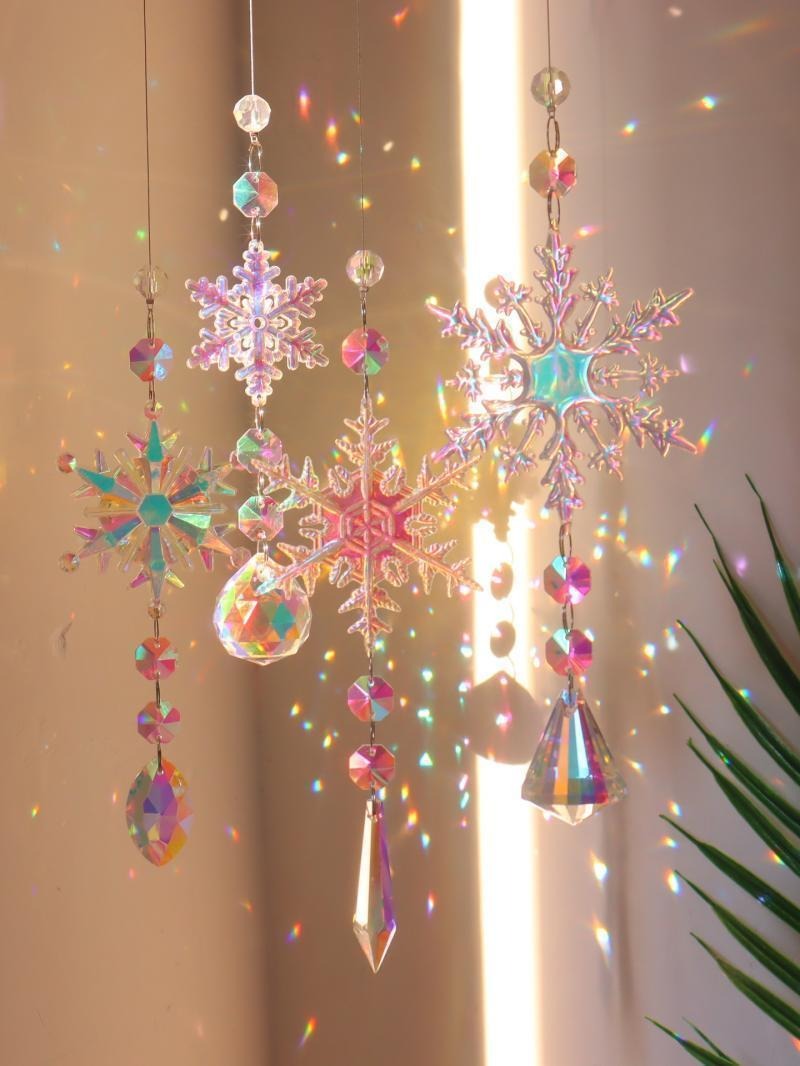 Sun Catcher Crystal Ornament Iridescent Snowflake Rainbow Light Window Christmas Tree Decor Dreamcatcher