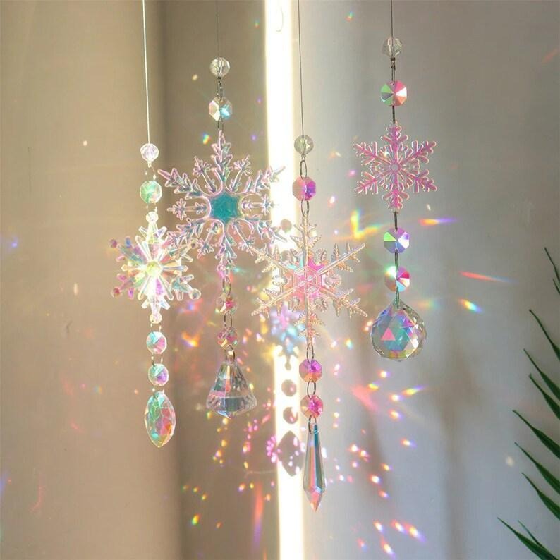 Sun Catcher Crystal Ornament Iridescent Snowflake Rainbow Light Window Christmas Tree Decor Dreamcatcher