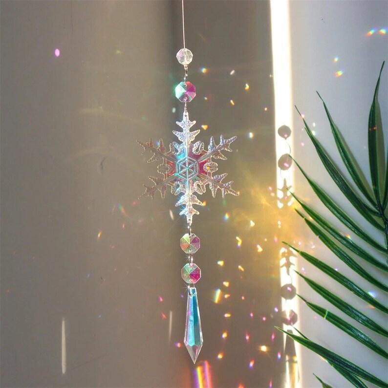 Sun Catcher Crystal Ornament Iridescent Snowflake Rainbow Light Window Christmas Tree Decor Dreamcatcher