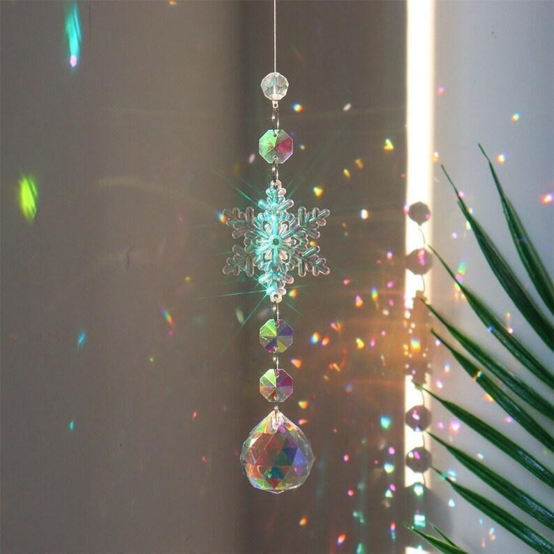Sun Catcher Crystal Ornament Iridescent Snowflake Rainbow Light Window Christmas Tree Decor Dreamcatcher