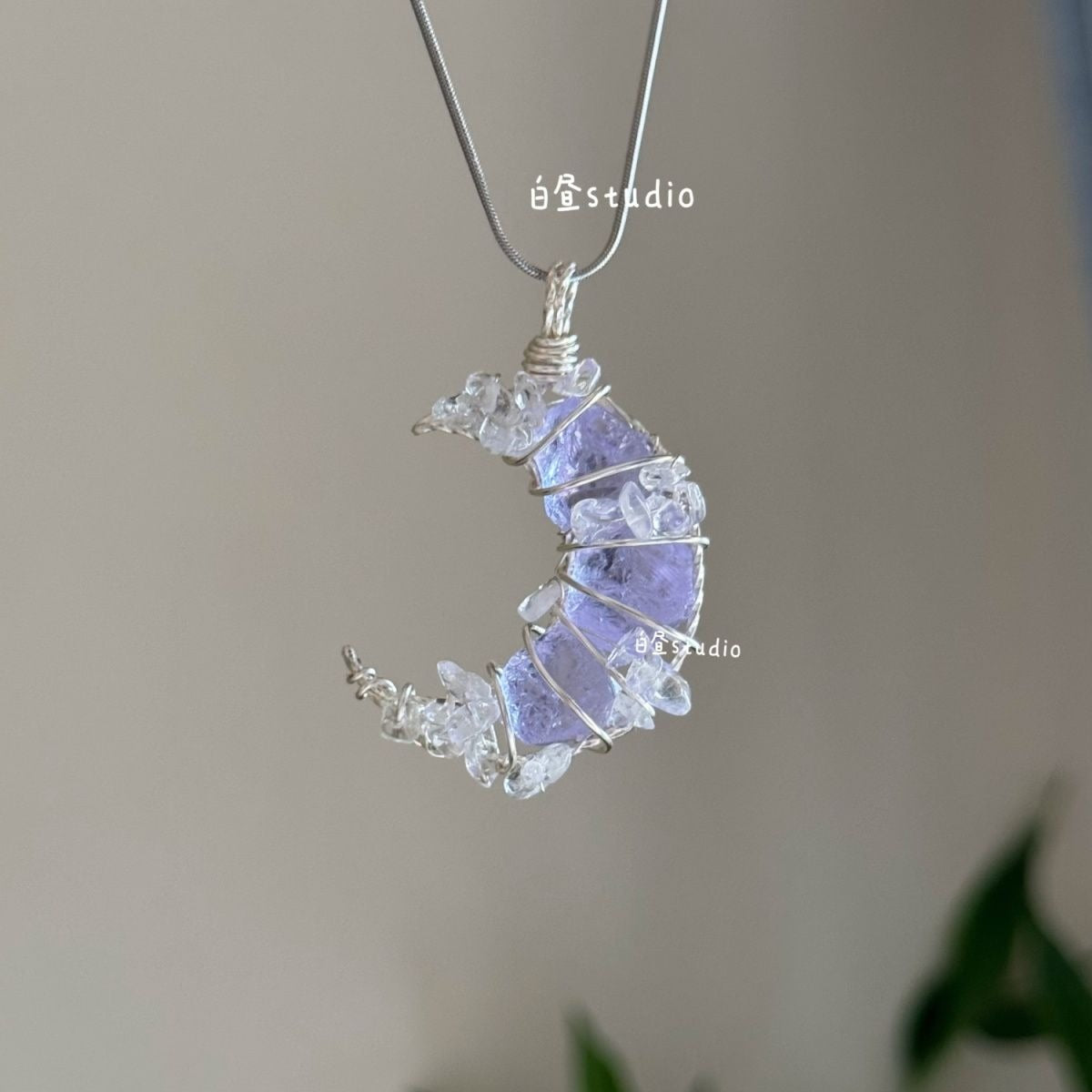 Original Moon Whisper Series Handmade Wire Wrapped Raw Crystal Pendant Titanium Steel Sweater Chain Cosmic Star Moon Cloud Universe Design Unisex Long Necklace