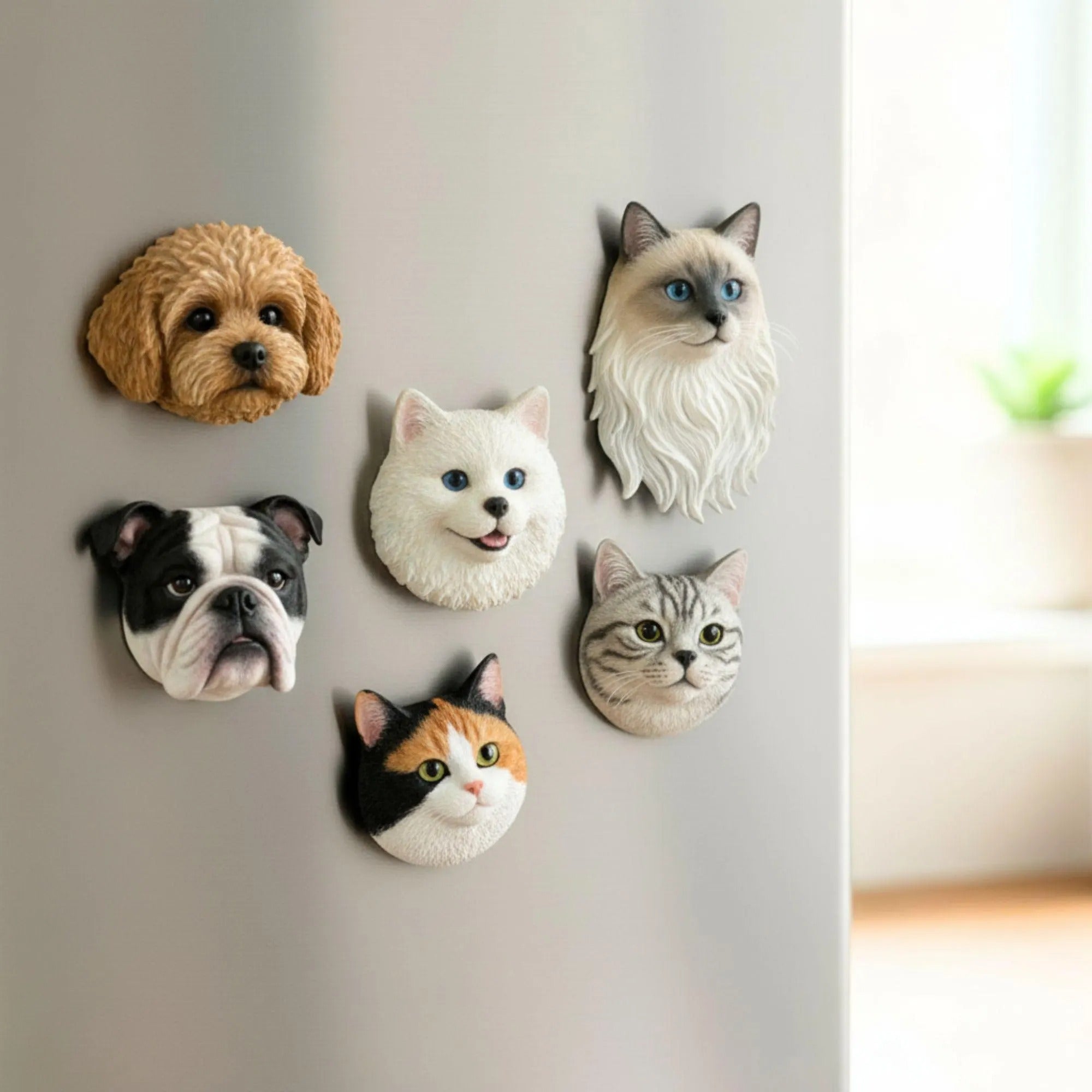 Handmade 3D Custom Pet Bust Refrigerator Magnet - Personalized Dog Cat Memorial Gift for Pet Lovers & Home Decor