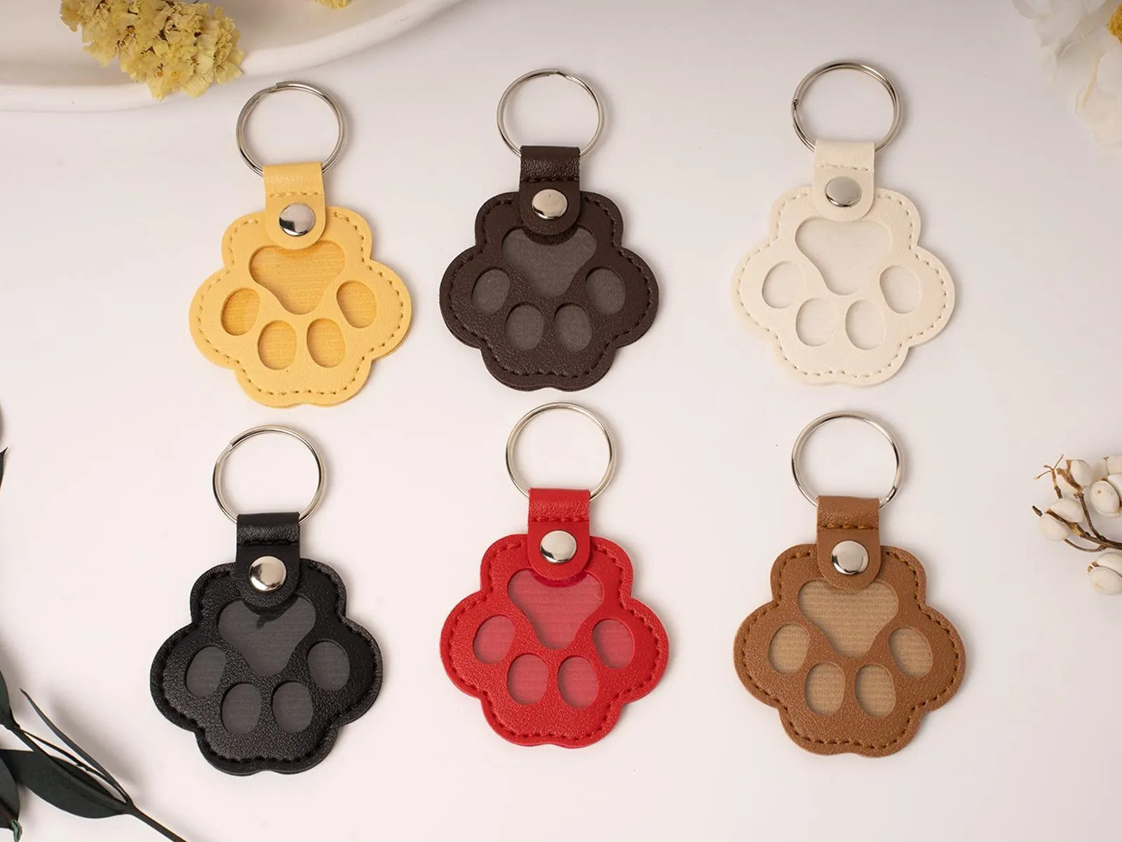 Custom Engraved Leather Pawprint Keychain with Embedded Pet Fur - Pet Hair Storage Keepsake, Pet Loss Memorial Gift for Pet Lovers