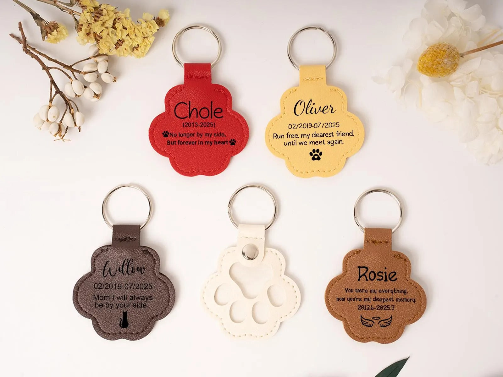 Custom Engraved Leather Pawprint Keychain with Embedded Pet Fur - Pet Hair Storage Keepsake, Pet Loss Memorial Gift for Pet Lovers