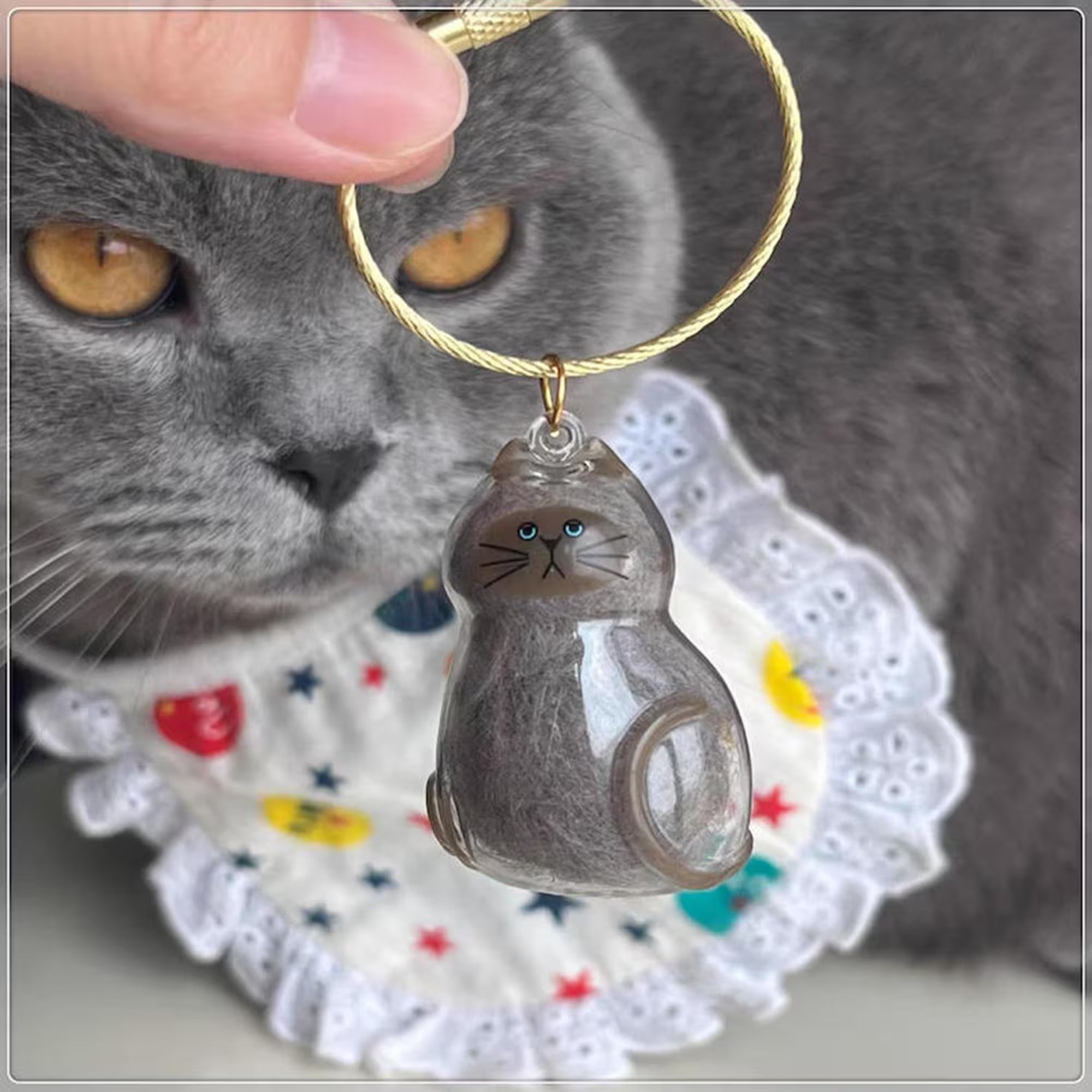 2PCS Cute Cat/Dog Fur Keepsake Keychain - Personalized Pet Hair Capsule