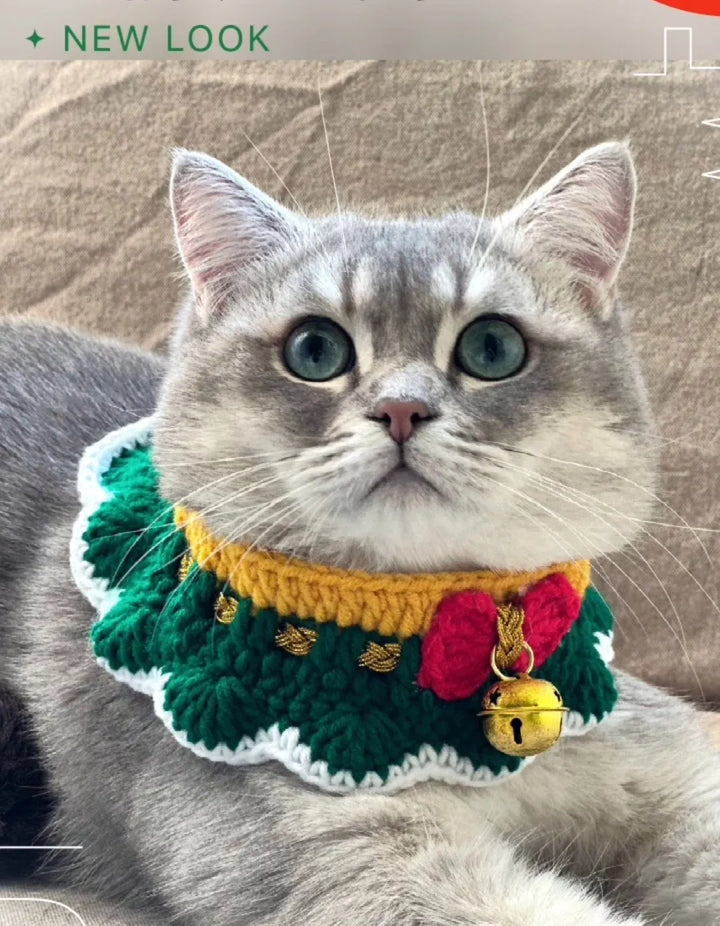 Christmas Cat Scarf with Bell - Cute Knitted Pet Bib Collar | Xmas New Year Decoration