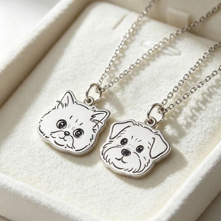 Custom Hand Drawn Pet Portrait Titanium Steel Necklace Personalized Multiple Dogs Cats In One Photo Cute Healing Style Pet Keepsake Jewelry