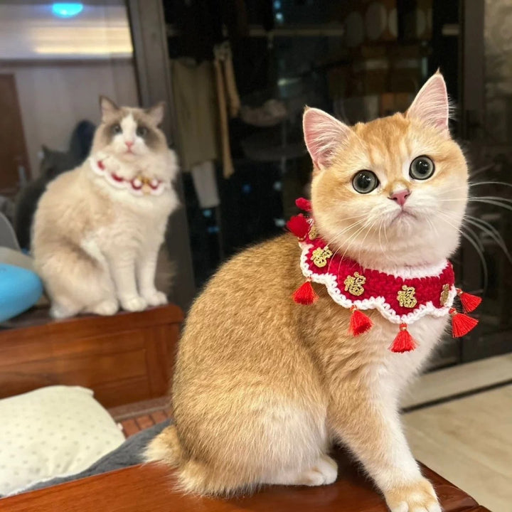 Winter New Year Pet Fu Bandana | Festive Collar Bib for Small Pets
