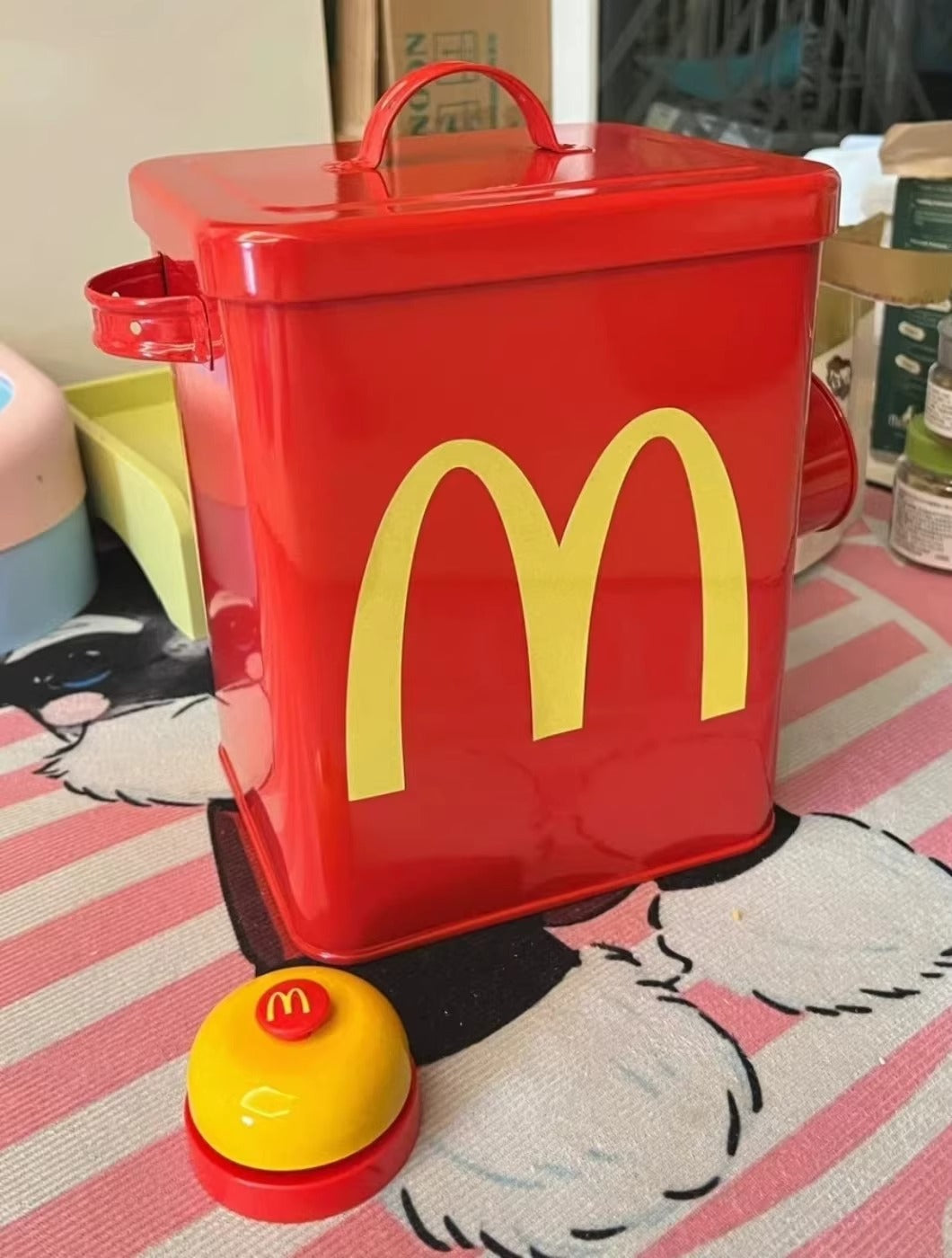 【 Buy 1, Get 2 Free! 😍】 Fun McDonald's Iron Pet Food Storage Bucket in Red - With Sealing Gasket to Prevent Moisture and Keep Pets from Opening. 6-10L Large Capacity
