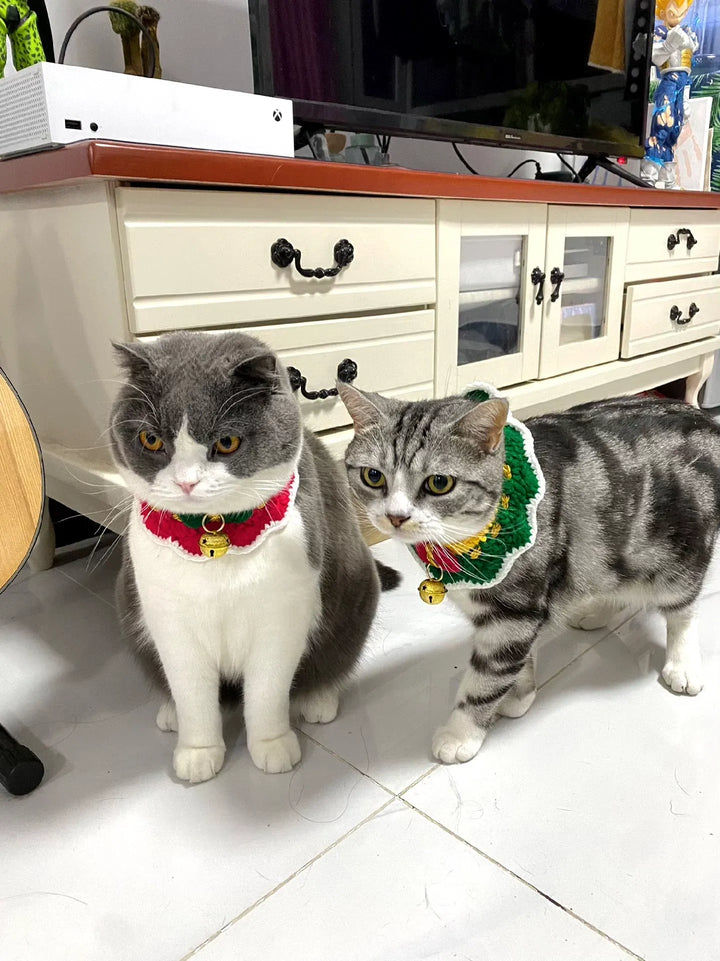 Christmas Cat Scarf with Bell - Cute Knitted Pet Bib Collar | Xmas New Year Decoration