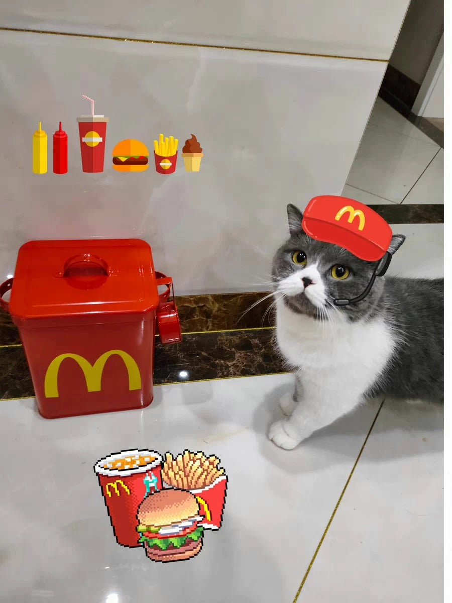 【 Buy 1, Get 2 Free! 😍】 Fun McDonald's Iron Pet Food Storage Bucket in Red - With Sealing Gasket to Prevent Moisture and Keep Pets from Opening. 6-10L Large Capacity