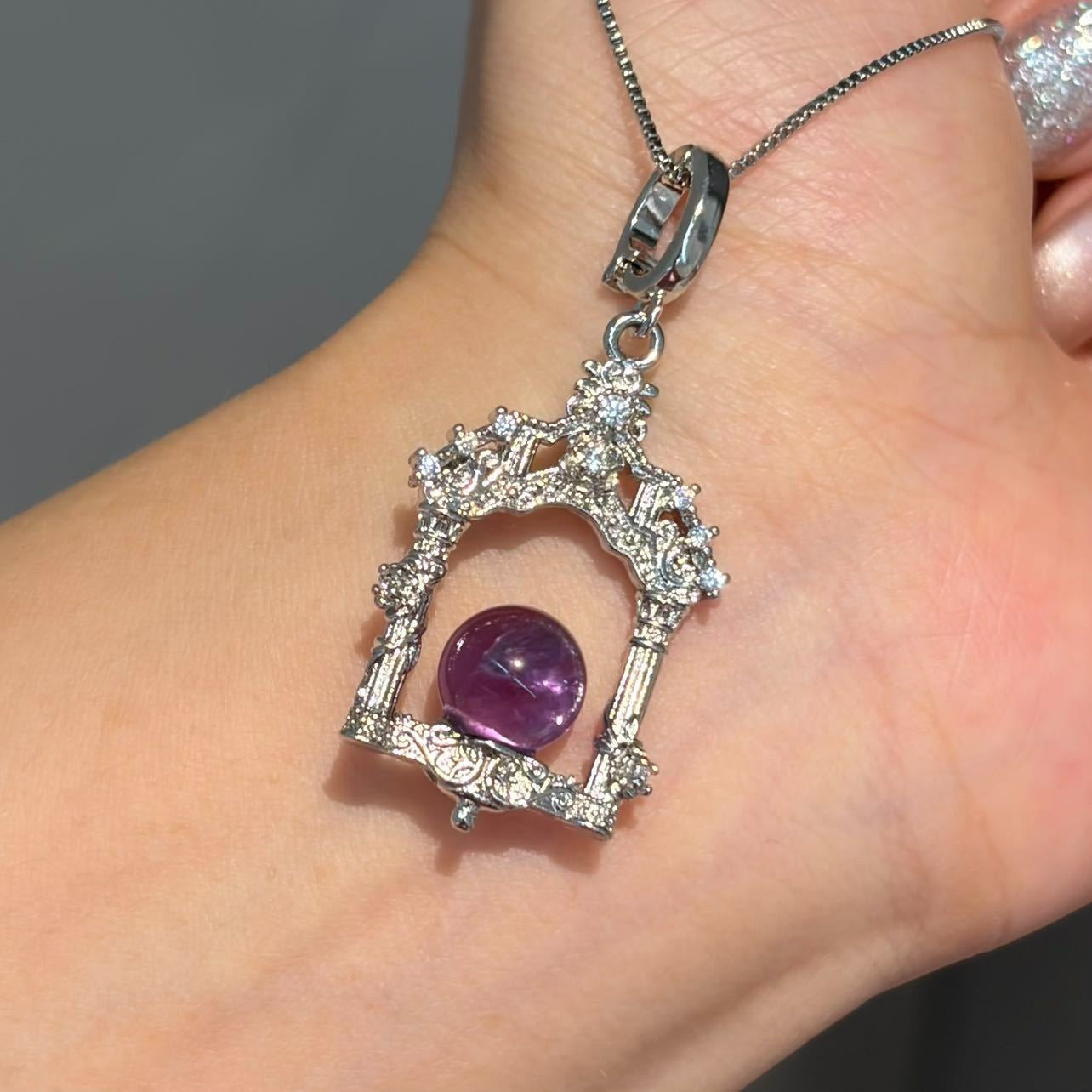 Versatile Inlaid 8mm Amethyst Rose Quartz Blue Topaz Crystal Ball Pendant Necklace With Chain