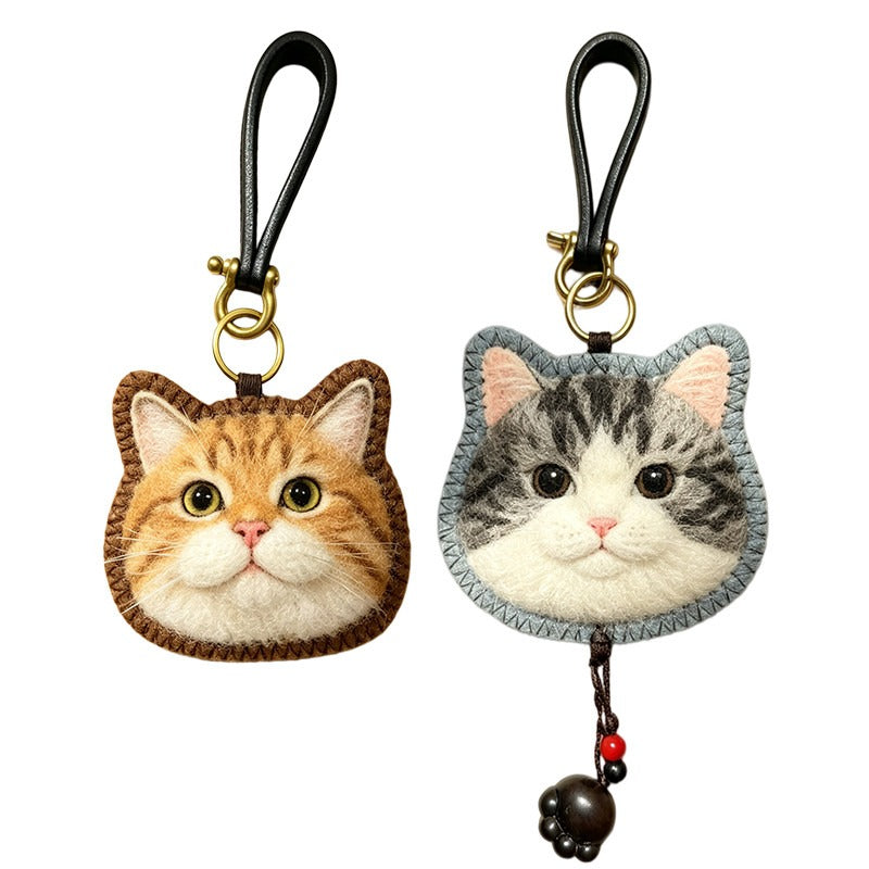 Hand‑Felt Custom Realistic Pet Portrait Keychain Personalized Cat & Dog Memorial Keepsake Handmade Wool Felt Pet Photo Customized Charm Hanging Pendant For Pet Loss Gift