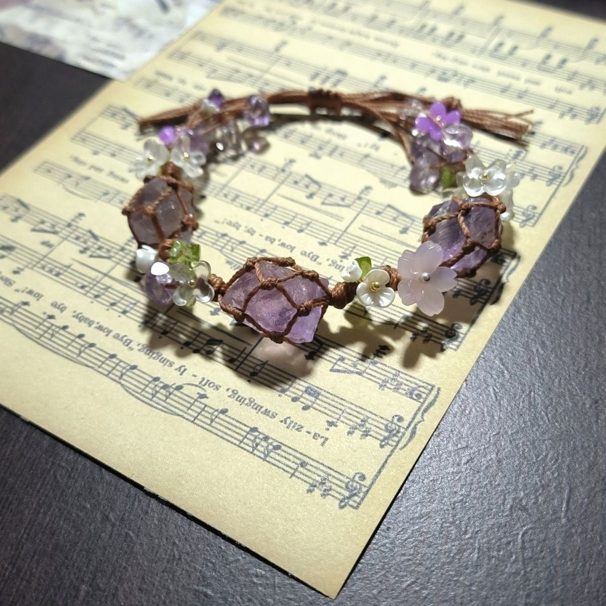 Natural Original Macrame Handmade Raw Amethyst Bracelet Natural Crystal Hand String Gift