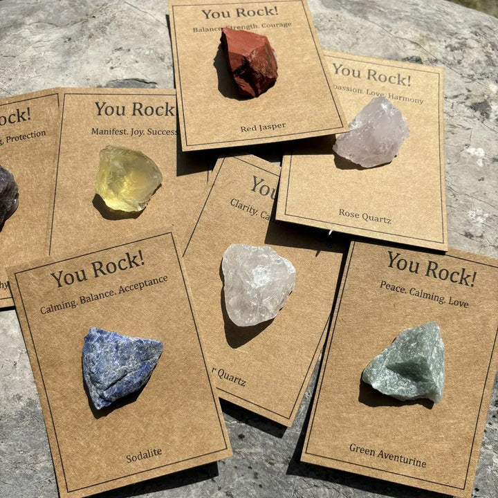 You Rock Raw Natural Crystal Stone With Affirmation Kraft Card Healing Pocket Crystal Positive Energy Encouragement Gift