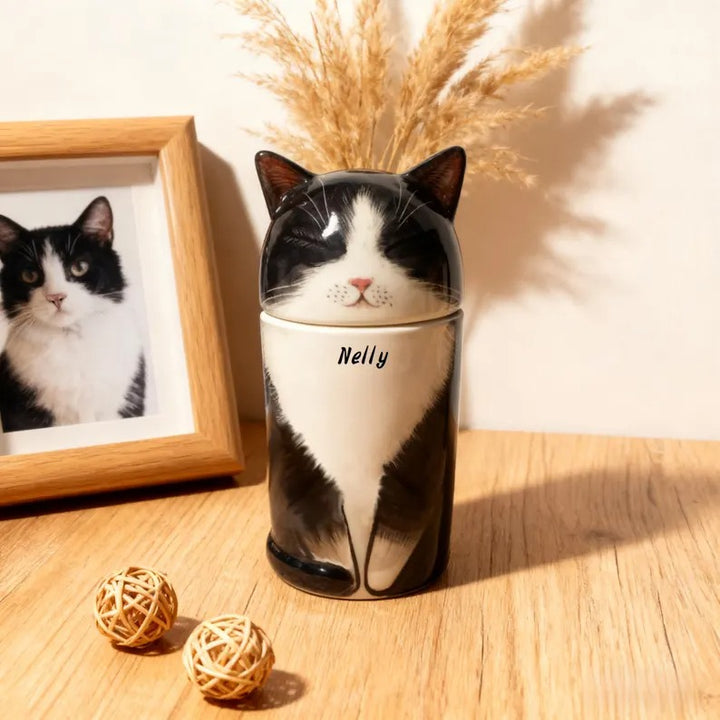 Handmade Personalized Cat Memorial Urn - Custom Pet Portrait Urn for Cherished Feline Memories