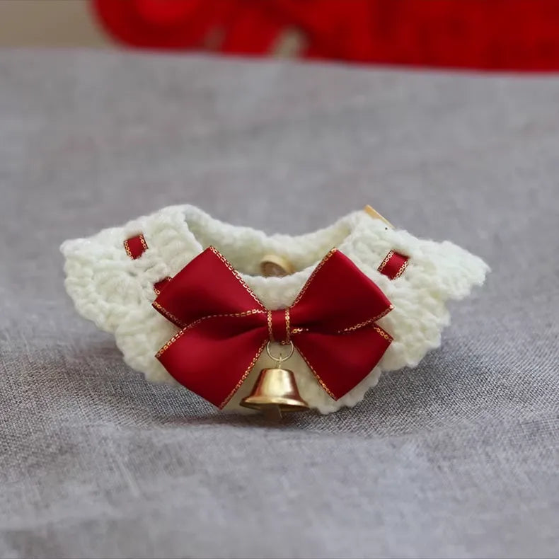 Festive Christmas Cat Collar: Elegant Lace Bow + Cute Jingle Bell, Perfect Holiday Decoration for Your Beloved Cat