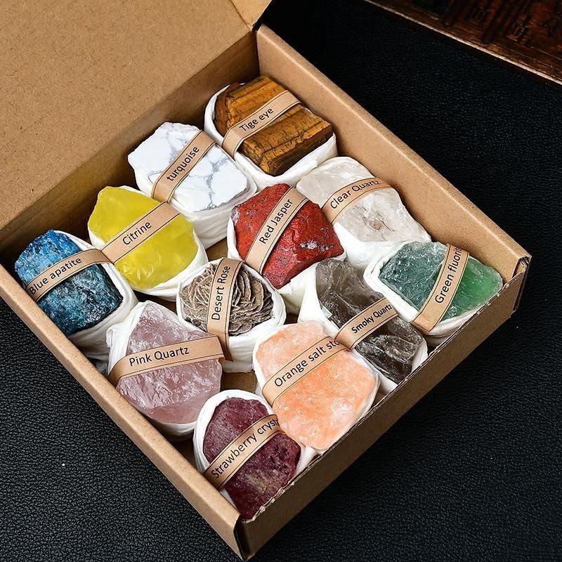 Natural Raw Crystal Rough Stone Ornament Multicolor Kids Gemstones Rare Mineral Rock Ore Specimen Collection Display Box Set