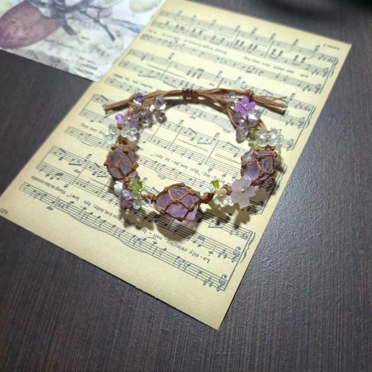 Natural Original Macrame Handmade Raw Amethyst Bracelet Natural Crystal Hand String Gift
