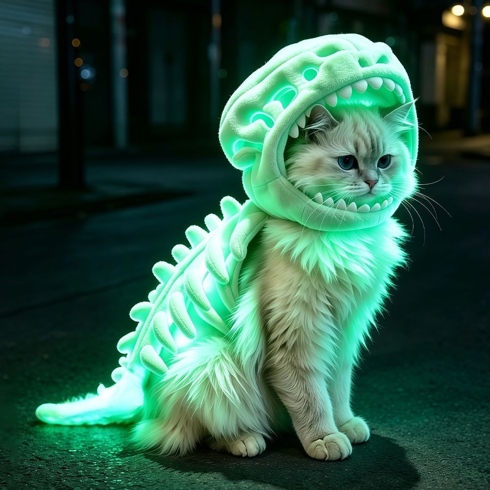 Luminous Dinosaur Skeleton Pet Hat Plush Tyrannosaurus Exoskeleton Doll Hood Viral TikTok Pet Costume Halloween Party Cosplay Accessory Fit All Cats Dogs