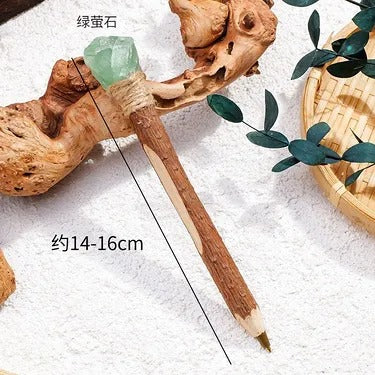 Natural Crystal Raw Stone Magic Pen Eco Friendly Wooden Ballpoint Pen Log Crystal Craft Scepter Signature Pen Niche Decor