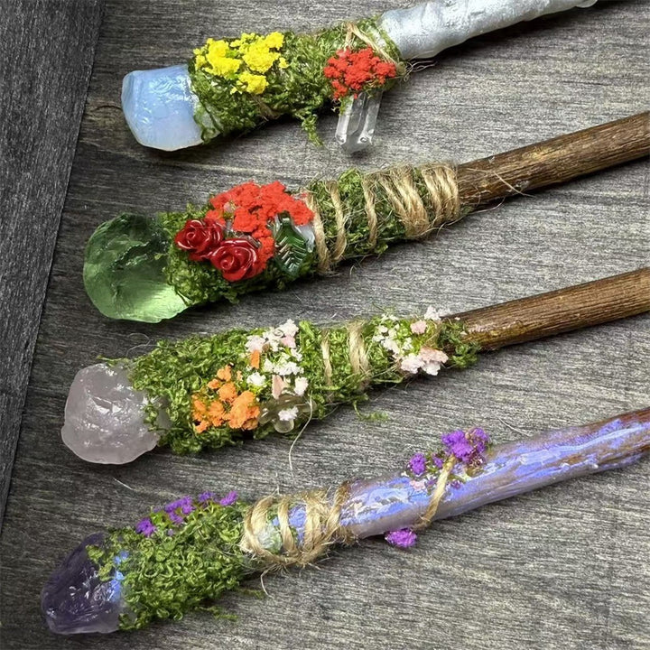 Natural Raw Crystal Magic Wand Witch Staff Vintage Handmade Decorative Witchcraft Accessory