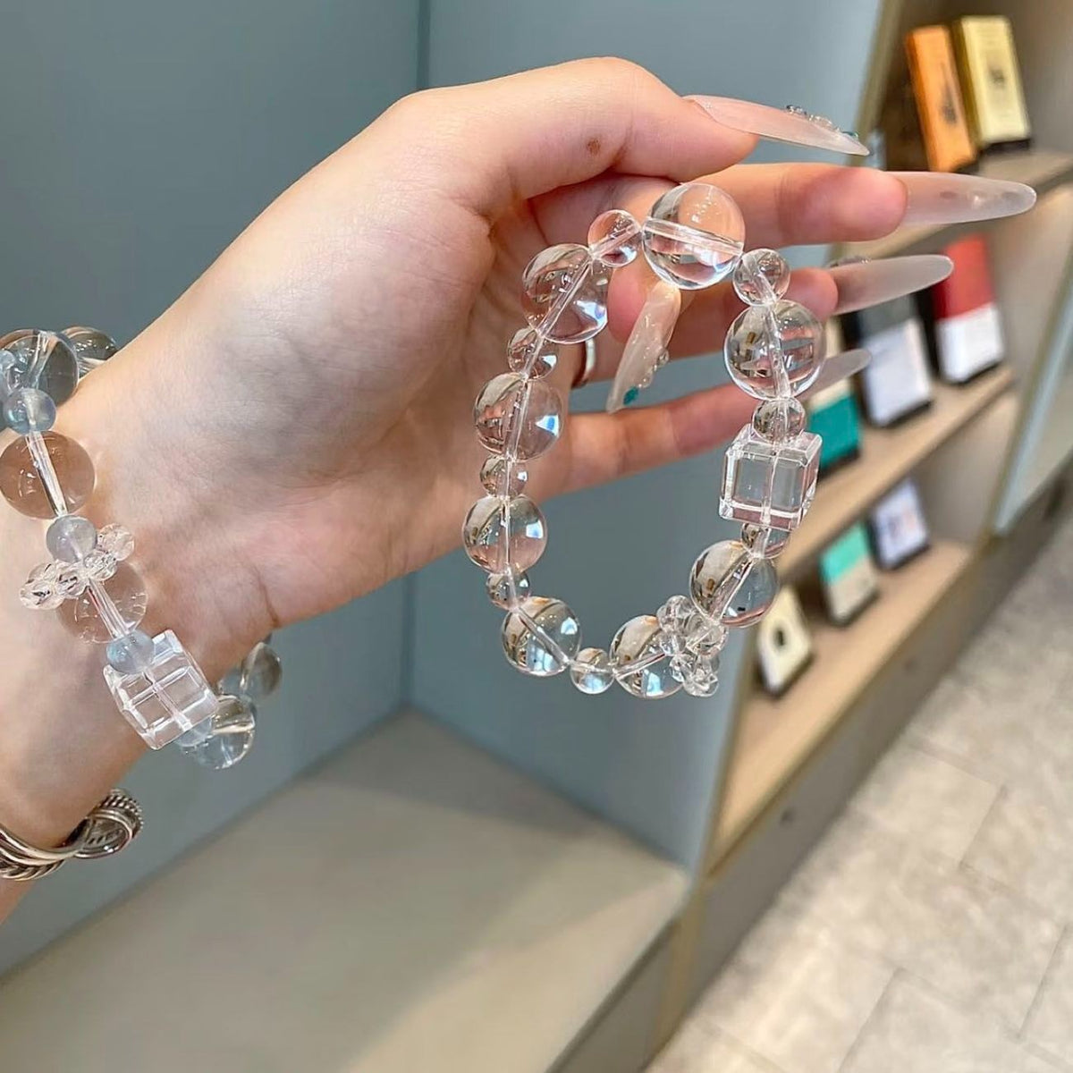 Natural White Crystal Bubble Bead Bracelet For Women Minimalist Fashion Stackable Beaded Jewelry Gift For Best Friend Student Glass Bead Bracelet