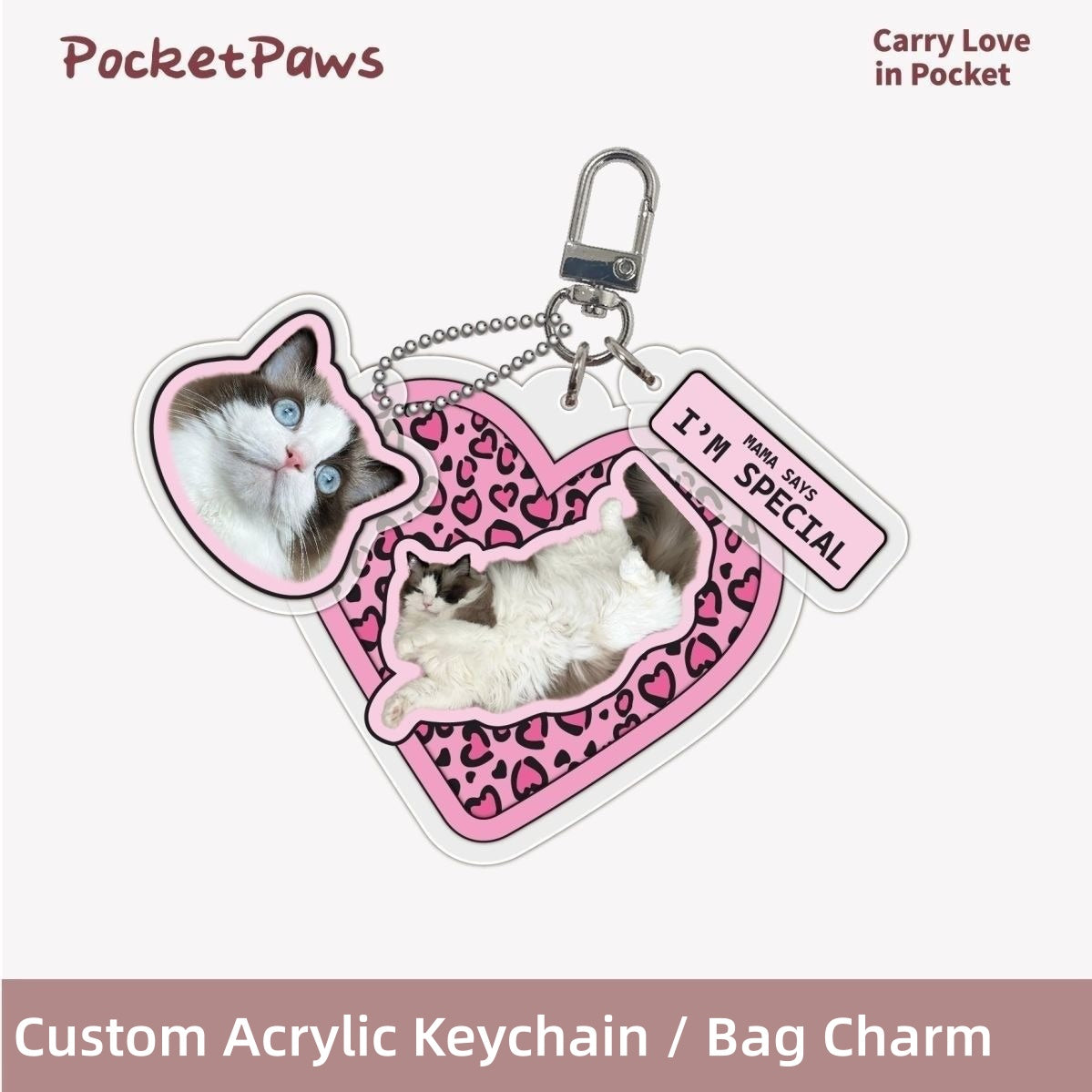 Personalized Photo Custom Acrylic Pet Tag DIY Dog Cat Name ID Tag Keychain Pet Bag Charm Custom Pet Gift For Dog Cat Owners