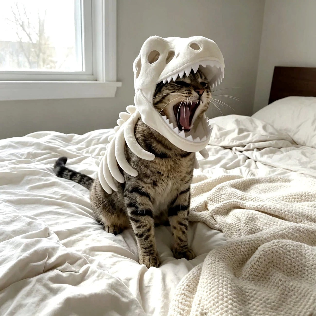 Luminous Dinosaur Skeleton Pet Hat Plush Tyrannosaurus Exoskeleton Doll Hood Viral TikTok Pet Costume Halloween Party Cosplay Accessory Fit All Cats Dogs