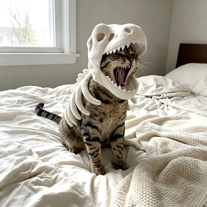 Luminous Dinosaur Skeleton Pet Hat Plush Tyrannosaurus Exoskeleton Doll Hood Viral TikTok Pet Costume Halloween Party Cosplay Accessory Fit All Cats Dogs