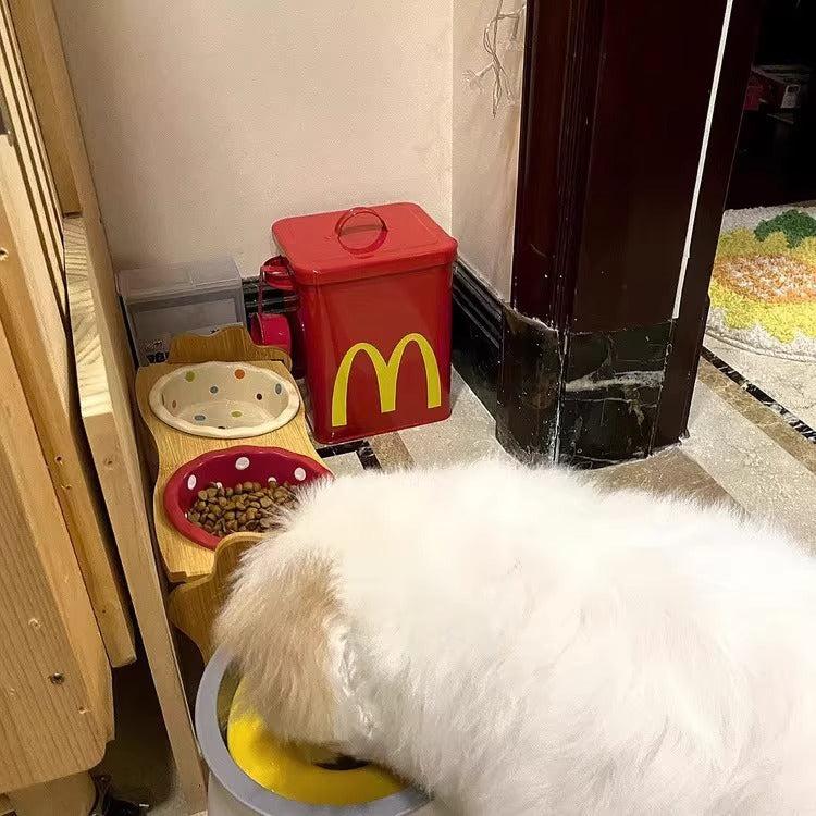 【 Buy 1, Get 2 Free! 😍】 Fun McDonald's Iron Pet Food Storage Bucket in Red - With Sealing Gasket to Prevent Moisture and Keep Pets from Opening. 6-10L Large Capacity