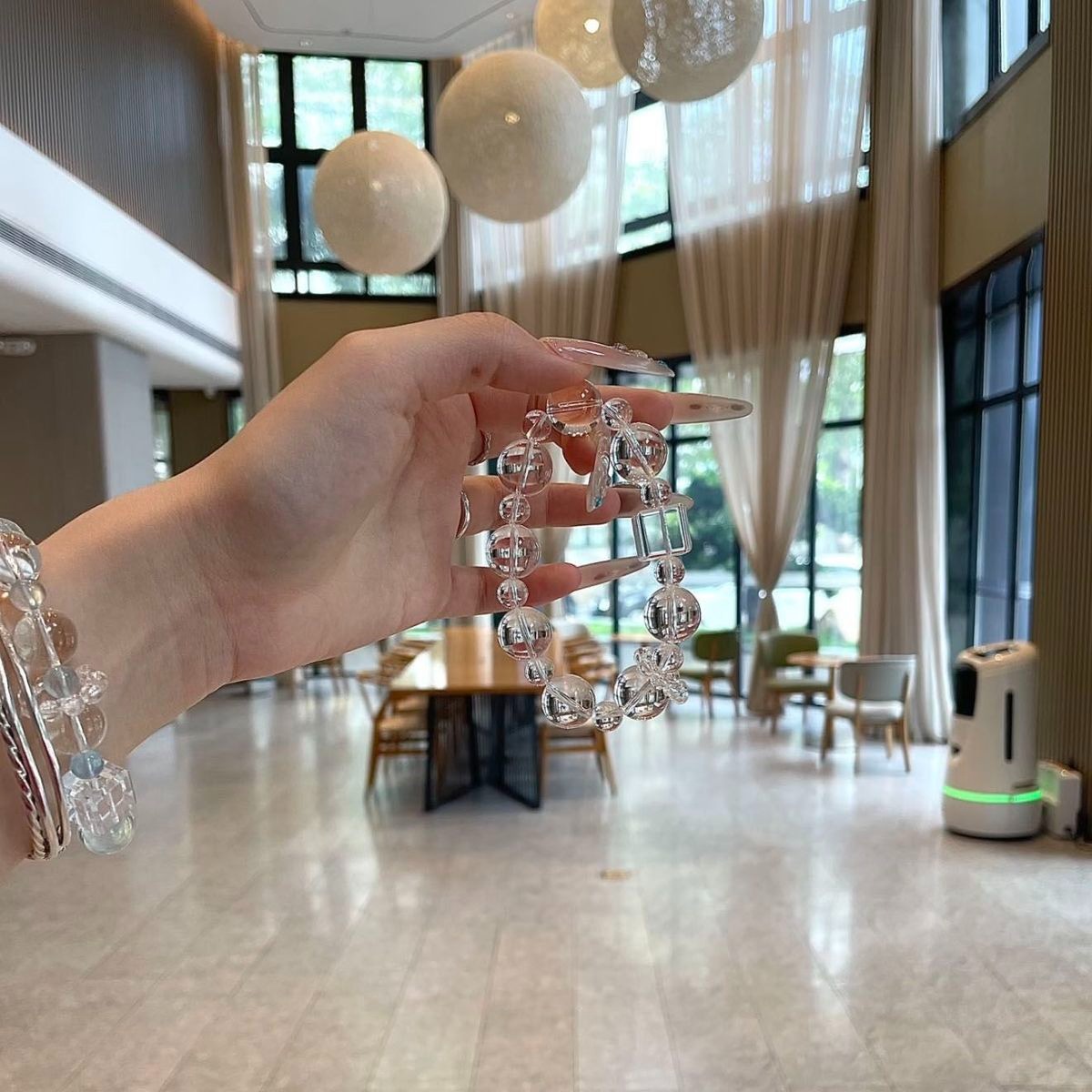 Natural White Crystal Bubble Bead Bracelet For Women Minimalist Fashion Stackable Beaded Jewelry Gift For Best Friend Student Glass Bead Bracelet
