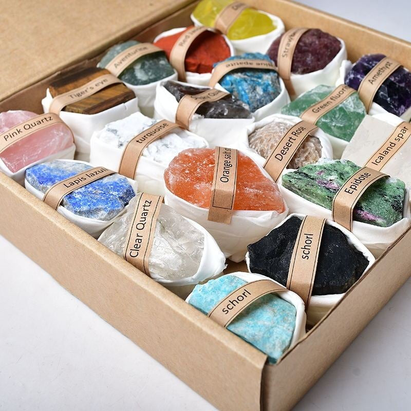 Natural Raw Crystal Rough Stone Ornament Multicolor Kids Gemstones Rare Mineral Rock Ore Specimen Collection Display Box Set